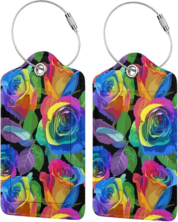 Rainbow Rose Flowers Luggage Tag by OUZPGAQ