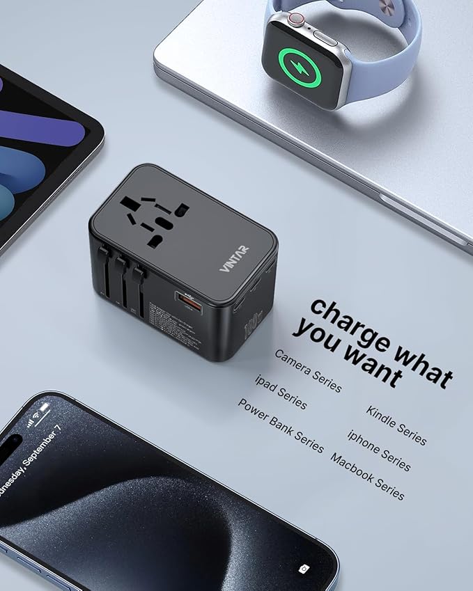 Universal Travel Adapter, VINTAR 100W GaN International Power Adapter - Image 6