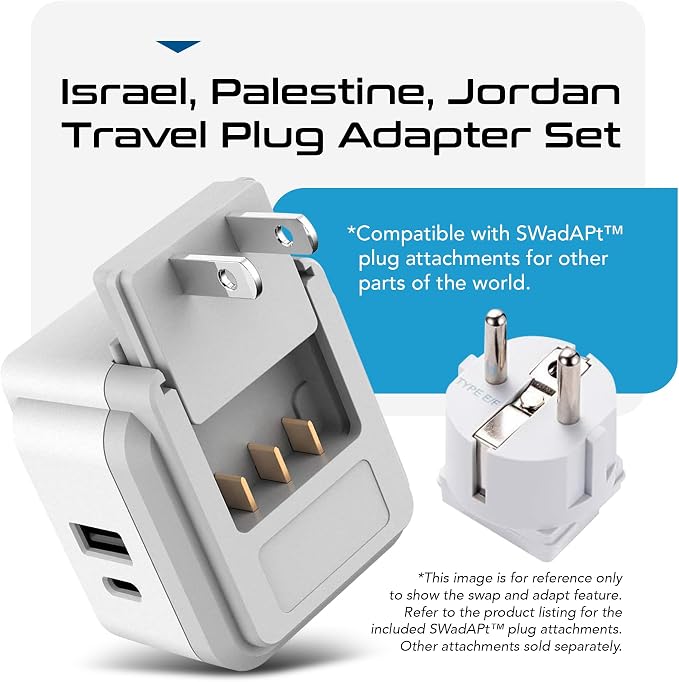 Ceptics Israel, Jordan Power Plug Adapter Travel, 20W PD & QC, Safe Dual USB & - Image 5