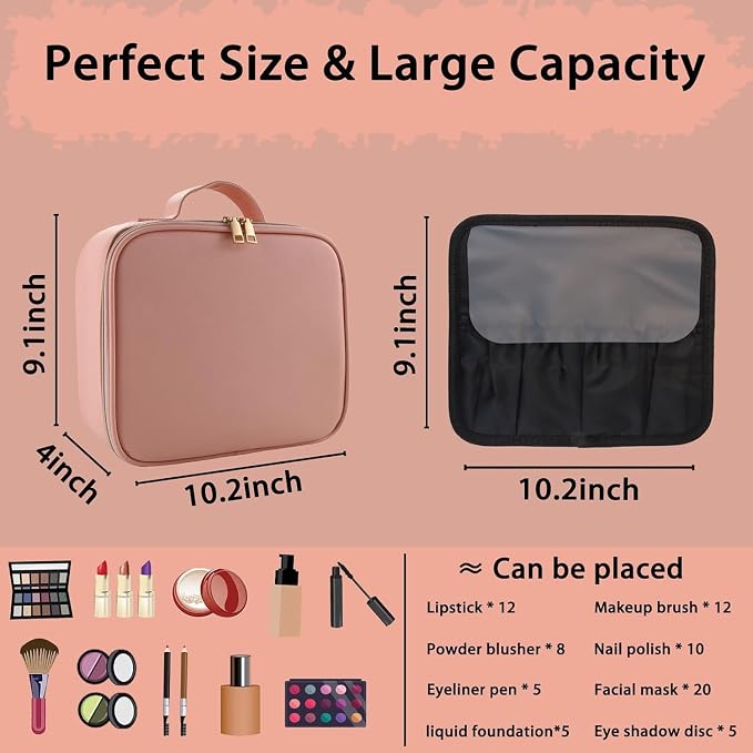 Makeup Bag with Led Mirror, Travel Makeup Organizer with 3 Color Setting & - Image 2