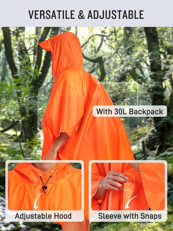 SaphiRose Hooded Rain Poncho Waterproof Raincoat Jacket - Image 6
