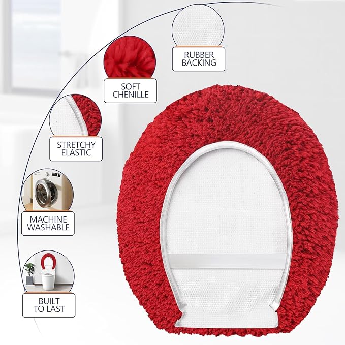 Microfiber Elongated Toilet Seat Cover 19.5"x 15" Machine Washable Solid Toilet - Image 4