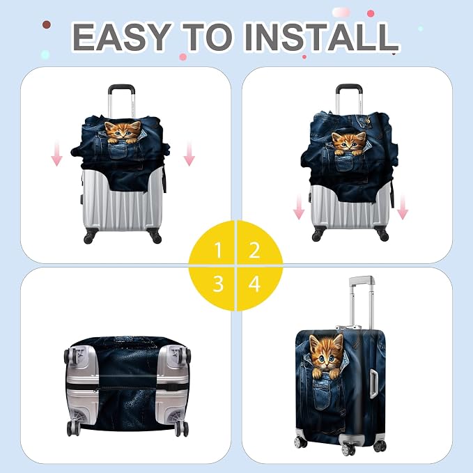 ANNA QUEEN Cute Kitten in Pocket Luggage Cover, Funny Cat Suitcase Protector - Image 5