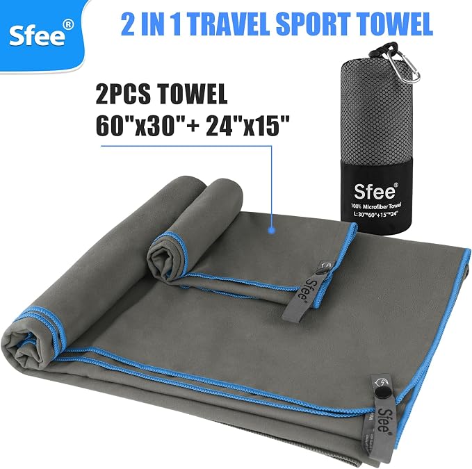Sfee 2 Pack Microfiber Travel Towel, Quick Dry Camping Towel Large Beach Towel - Image 3