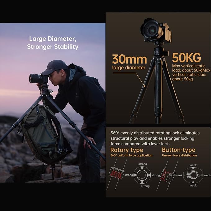 FALCAM TreeRoot Carbon Fiber Medium Tripod, 4-Section Legs, 50kg Vertical Load - Image 5