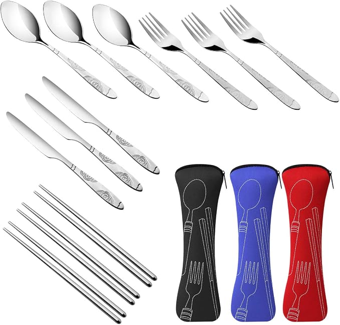 3 Pack Reusable Flatware Sets Knife, Chopsticks - Image 3