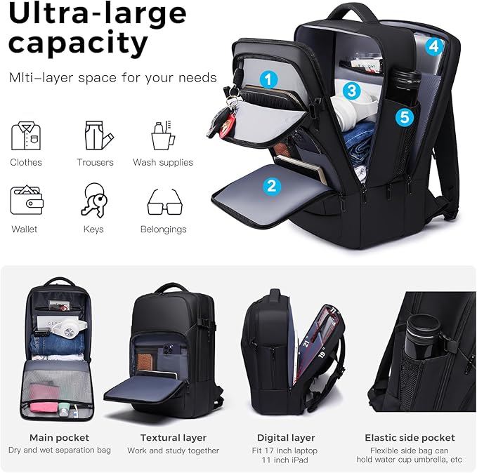 Travel Backpack for Men, 17.3 Inches Business Laptop Backpack Water-Resistant - Image 2