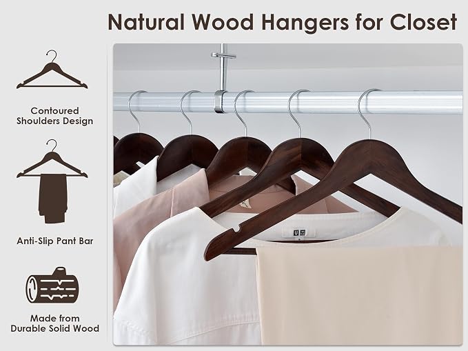 StorageWorks Wooden Hangers 20 Pack, Wood Coat Hanger - Image 4
