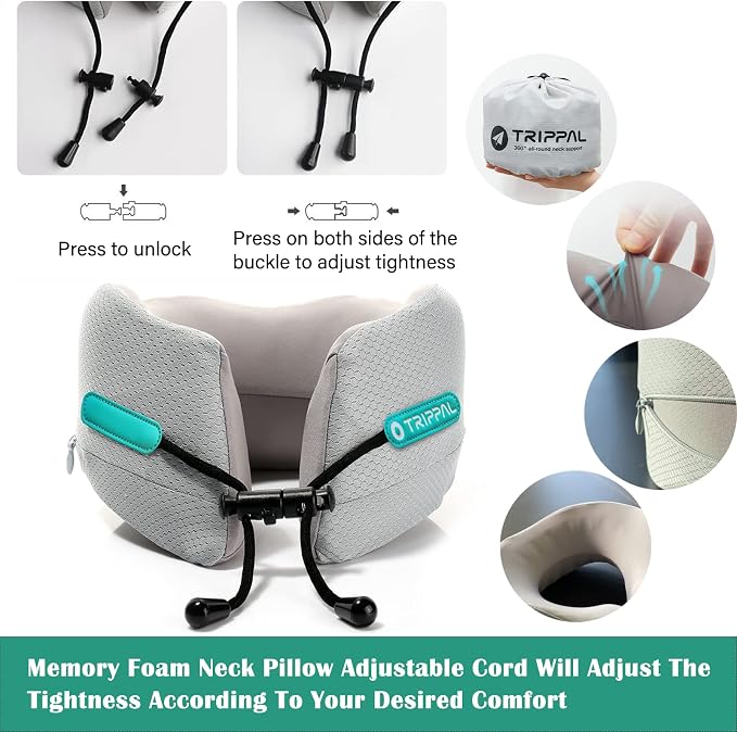 GOLDORANGE Neck Pillows for Travel Memory Foam Airplane Pillow Neck Head - Image 3