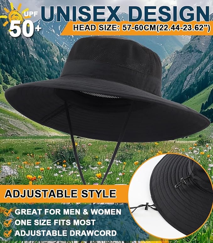 Home Prefer UPF50+ Mens Sun Hat Wide Brim Fishing Hat Foldable Large Brim UV - Image 4