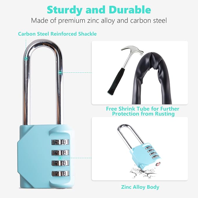CL21AS 2.6 Inch Long Shackle Combination Lock, 4 Digit Combination Padlock Set - Image 3
