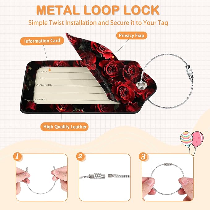 Romantic Elegant Red Roses PU Leather Luggage Tags - Image 7