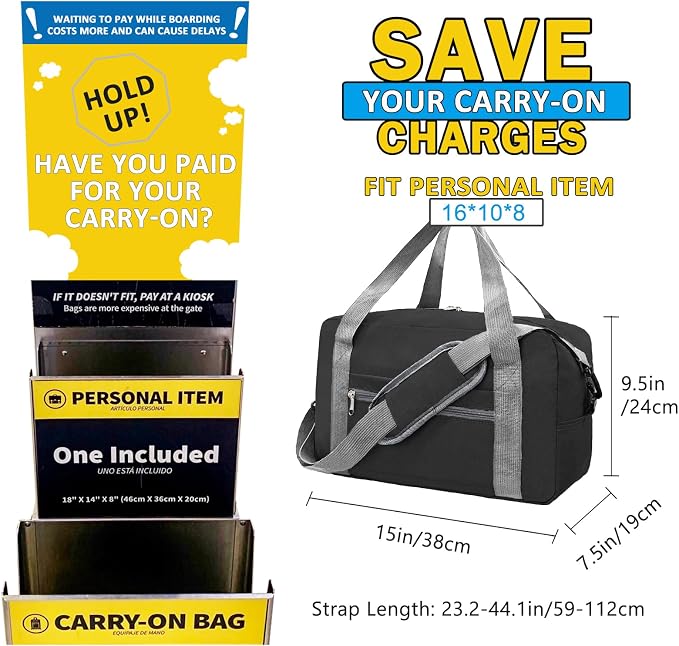 For Spirit Airlines Personal Item Bag 16x10x8 in Underseat Carry-on Luggage - Image 3