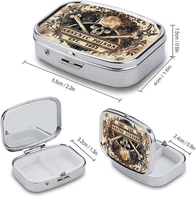Metal 2 Compartment Pill Organizer Travel Friendly Portable Compact Pill Box - Image 2