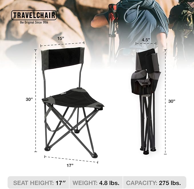 Travel Chair Ultimate Slacker, Quick Folding Tripod Stool - Image 3