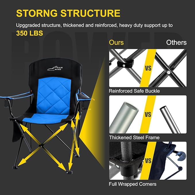 FAIR WIND 2 Pack Oversized Fully Padded Camping Chair Heavy Duty Quad Fold Arm - Image 5