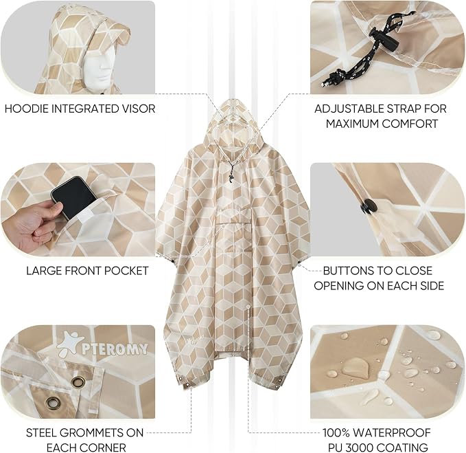 PTEROMY Hooded Rain Poncho for Adult - Image 2