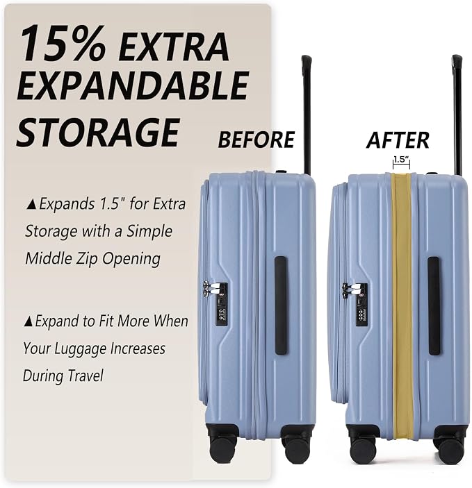 24 Inch Top Opening Checked Travel Luggage Expandable - Image 3