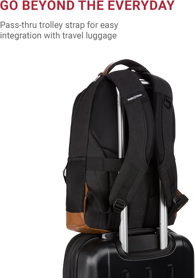 SwissGear 5505 Cecil 16” Laptop Backpack Black Canvas/Brown – Daily Laptop Bag - Image 4