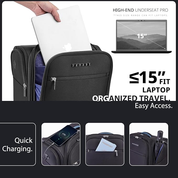 Verage Carry On Luggage with Wheels, 15 Inch Underseat Spinner Luggage Pro - Image 6