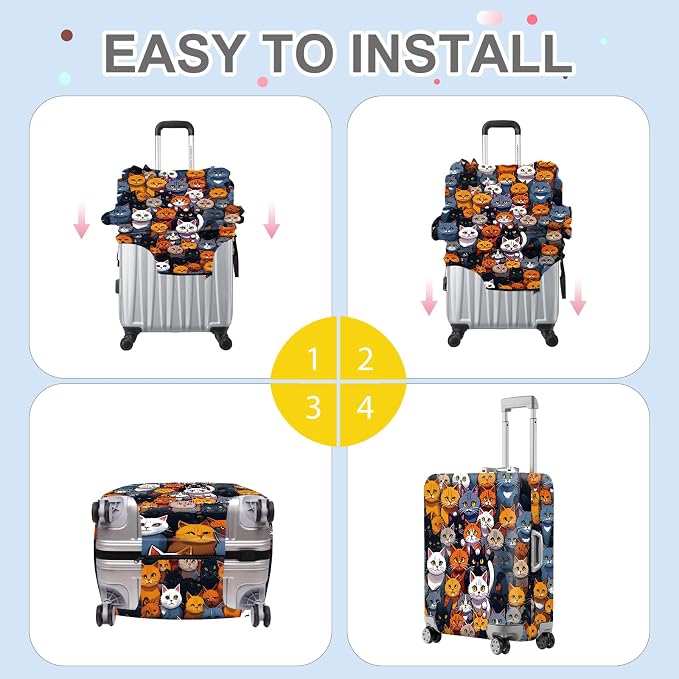 ANNA QUEEN Colorful Cat Luggage Cover, Fun Cat Design - Image 6