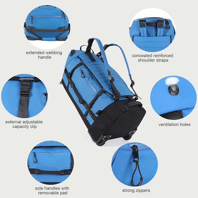 Rolling Duffle Bag with Wheels, 86L 30”Folding Duffle Backpack with 2 Wheels - Image 2