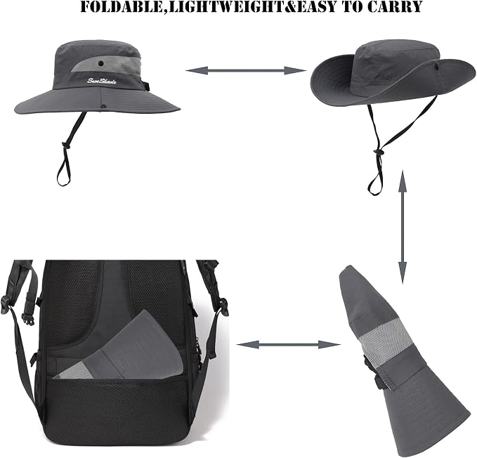Womens Summer Sun Hat Beach Hat Wide Brim Outdoor UV Protection Hat Foldable - Image 4
