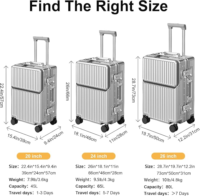 Hard Shell Luggage 20 Inch Travel Suitcase, ABS Aluminum Frame, Lightweight - Image 8