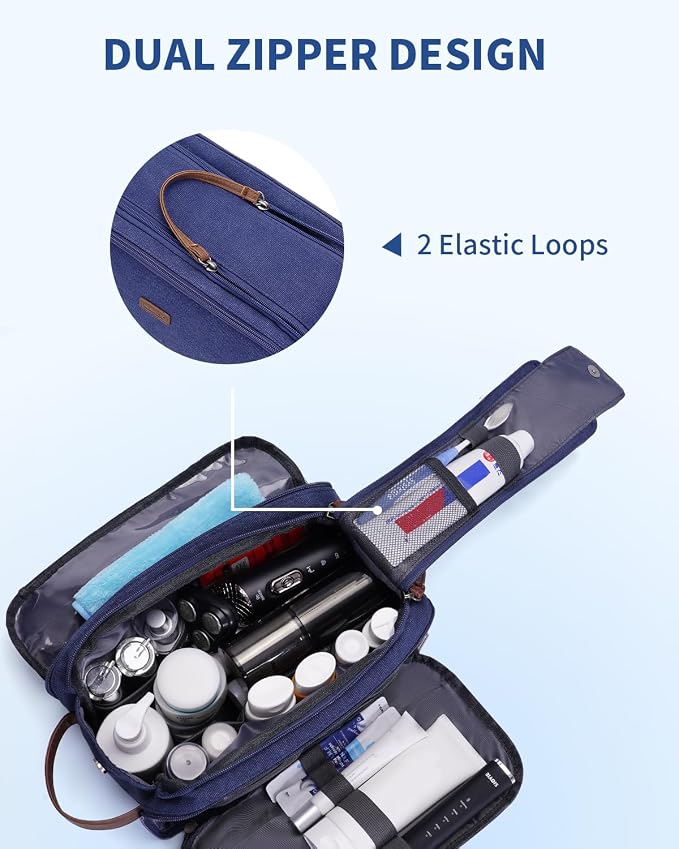 WANDF Toiletry Bag for Men Travel Toiletry Organizer Canvas and Leather Dopp - Image 4