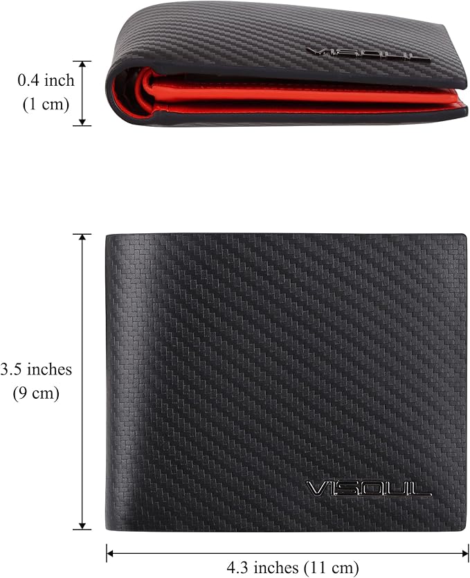 VISOUL Mens Bifold Wallet with 2 ID Windows Carbon Fiber Leather, RFID Blocking - Image 4