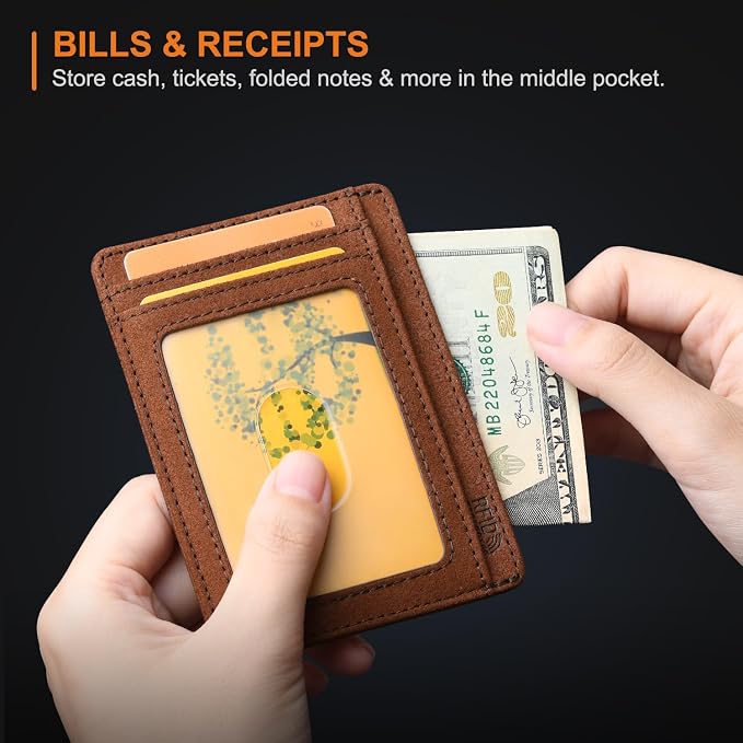 Buffway Slim Minimalist Front Pocket RFID Blocking Leather Wallets - Image 6