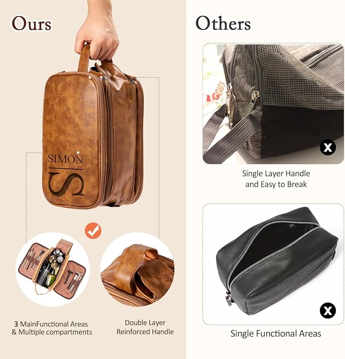 Personalized Leather Toiletry Bag - Image 2