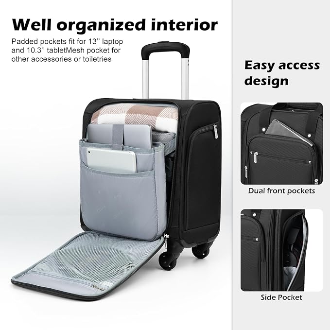 Coolife Underseat Carry On Luggage Softside Lightweight Rolling Travel Bag - Image 6