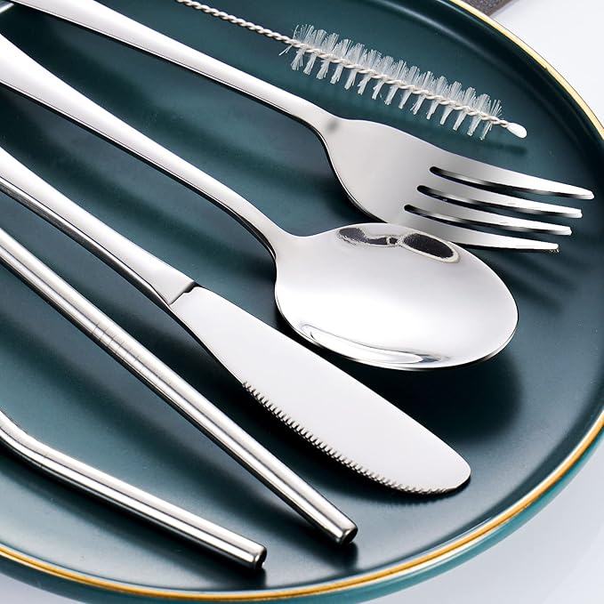 Portable Utensils Set with Case, Lunch Box Includ Fork Spoon Knife, Dishwasher - Image 4