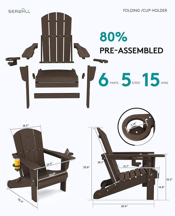 SERWALL Adirondack Chair with Cup Holders - Image 3