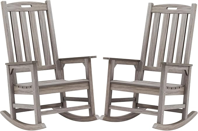 Psilvam Outdoor Rocking Chair Set of 2, Poly Lumber Oversized Rocking Chair by PsilvamGardenFurniture