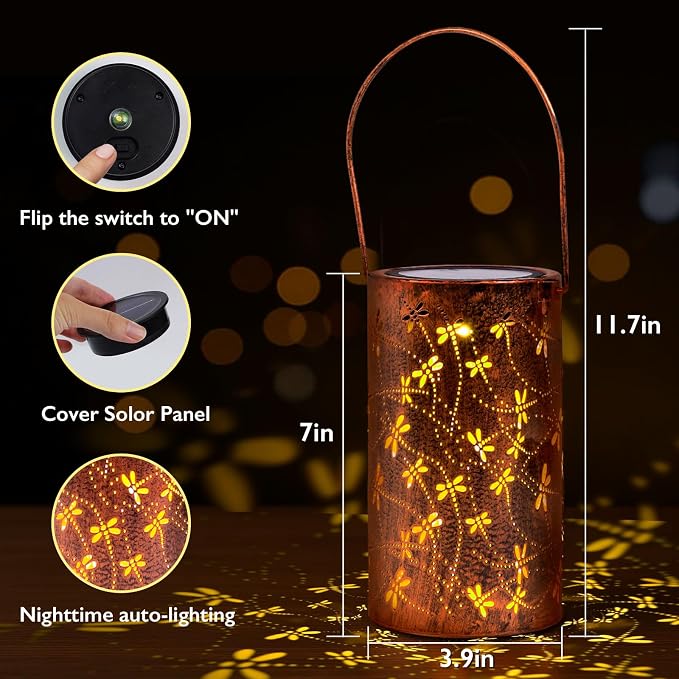 Homemory Dragonflies Solar Lanterns Lights Outdoor Waterproof, Hollowed-Out - Image 4