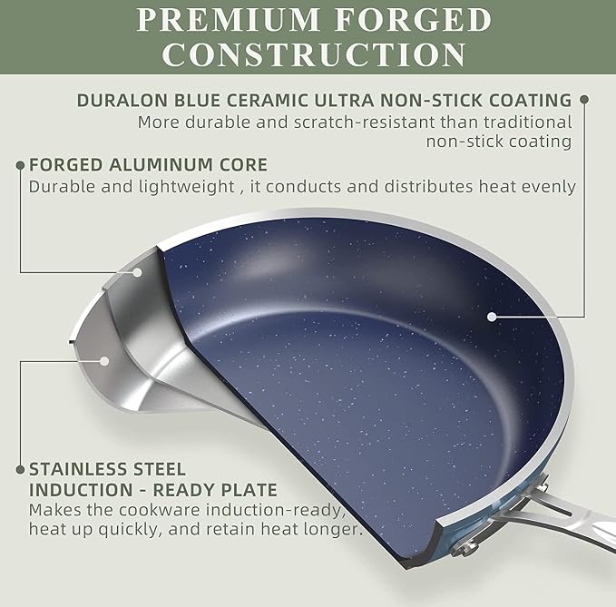 Nuwave Healthy Duralon Blue Ceramic Nonstick Coated 9pc Cookware Set, - Image 3