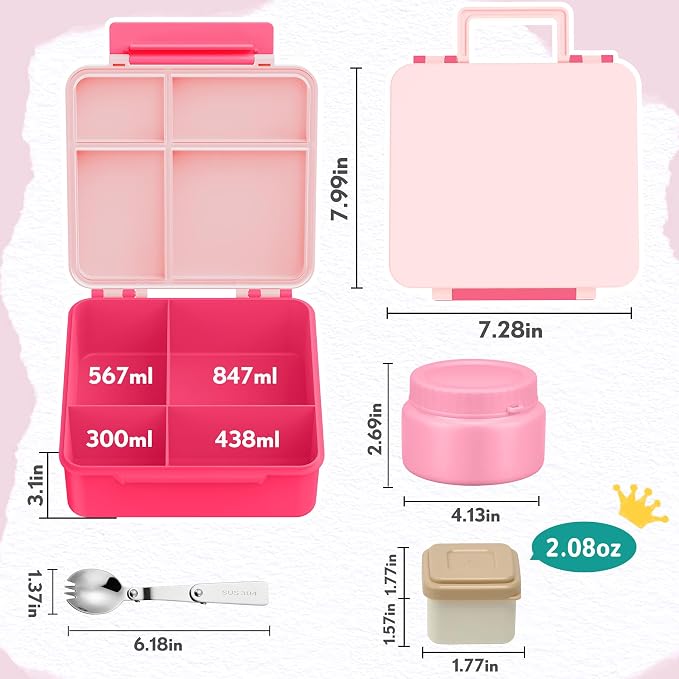 Kids Bento Lunch Box with 8oz Soup Thermo, Kids Leakproof Lunch Food Containers - Image 7