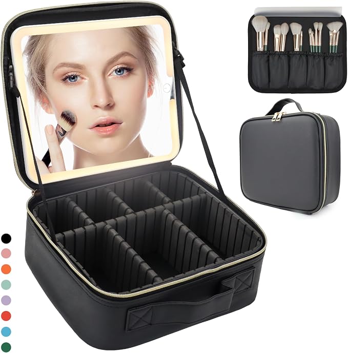 Travel Makeup Bag with LED Lighted Mirror, Travel Makeup Organizer, 3 Color by MORMIDTravelMakeupBag