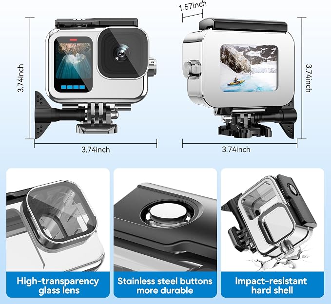 Compatible for Go Pro Hero 13 12 11 10 9 Black Waterproof Housing Case - Image 2