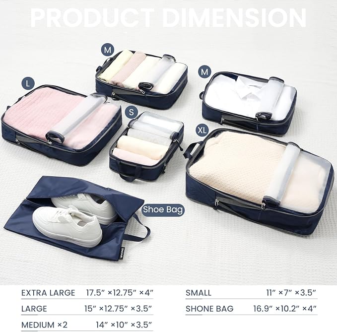 BAGAIL 6 Set Ultralight Compression Packing Cubes Packing Organizer - Image 2
