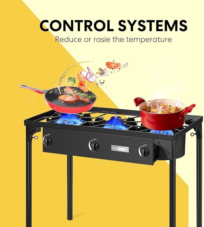 VIVOHOME 225, 000 BTU Outdoor 3-Burner Propane Gas Stove, Heavy-Duty Camping - Image 3