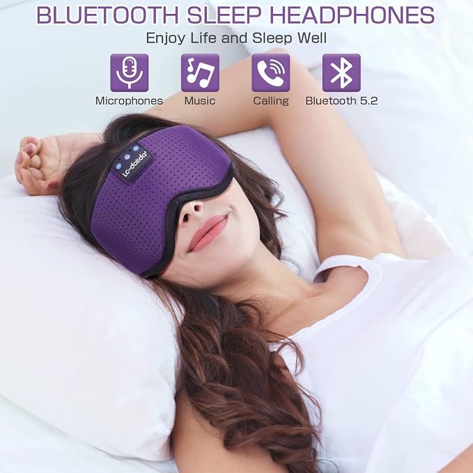 LC-dolida Sleep Headphones, Silk Sleep Mask Bluetooth Wireless Music Eye Mask - Image 4