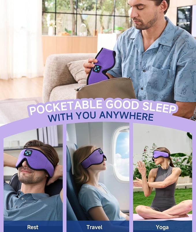 Voerou Sleep Headphones Bluetooth 5.4 Eye Mask, Sleep Mask - Image 8