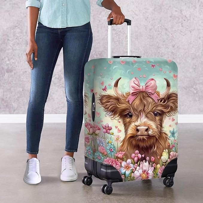 Highland Cow Suitcase Cover Flower Suitcase Protector Fits 18-21 Inch Luggage - Image 4