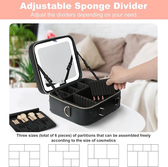 Mocado Travel Makeup Bag with LED Lighted Mirror, Travel Makeup Organizer - Image 3