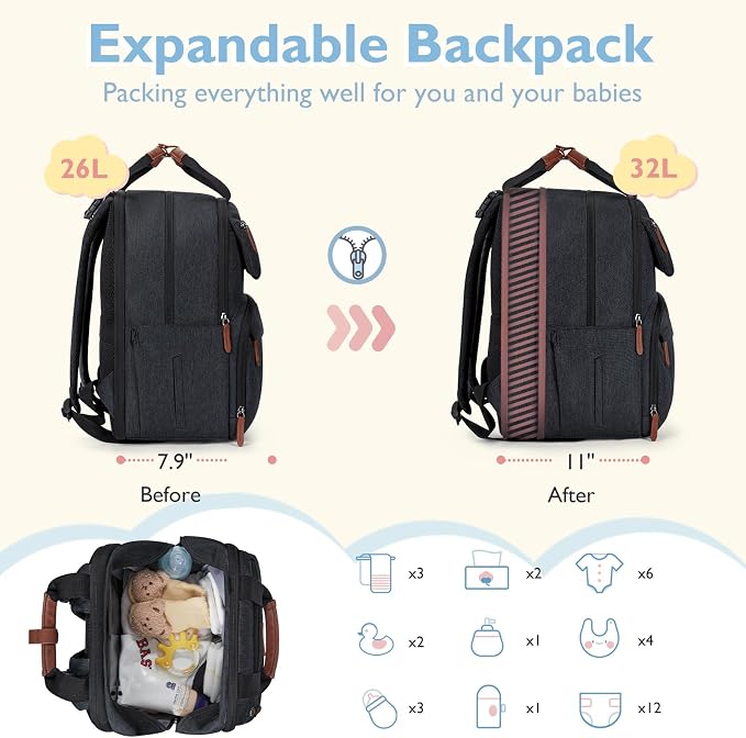 mommore Diaper Bag Backpack, Large Diaper Bag Expandable - Image 2