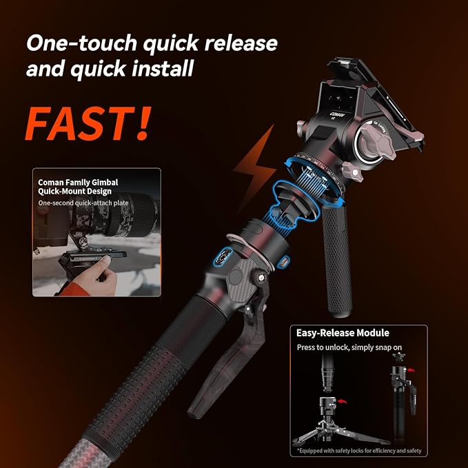 COMAN One-Click Lifting Carbon Fiber Monopod, 69‘’ Camera Monopod - Image 6