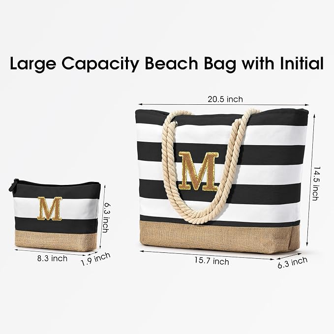 Becokan Beach Bag Initial Beach Tote - Image 3